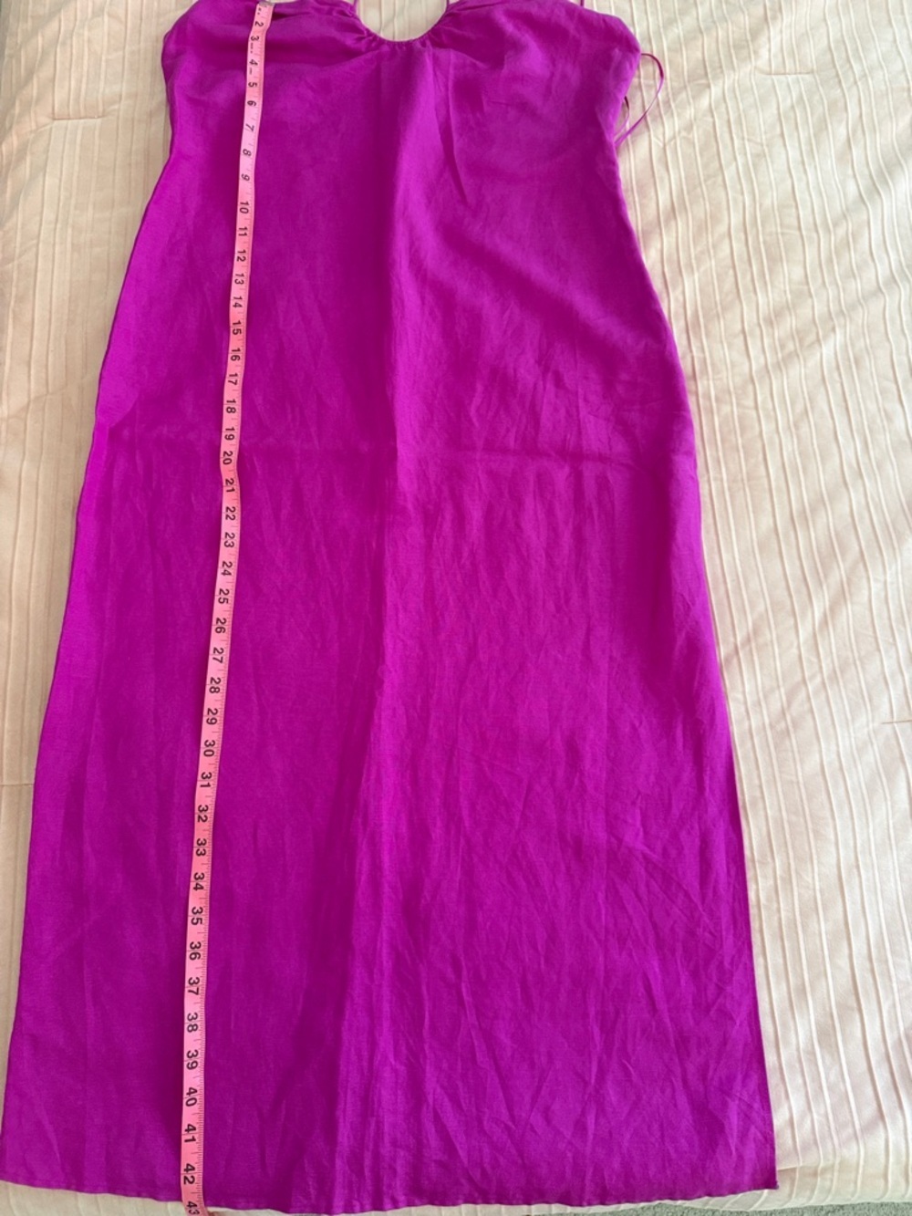 Massimo Dutti Fuchsia Pink Linen Blend Strappy Straps Midi Dress Slip Dress Sz M - Picture 2 of 16